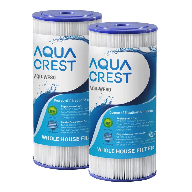 AquaCrest AQUA CREST FXHSC Whole House Water Filter, Replacement for GEÂ® FXHSC, GXWH40L, GXWH35F, American Plumber W50PEHD, W10-PR, CulliganÂ® R50-BBSA, 5 Micron 10" x 4.5", High Flow Sediment Filters, Pack of 2 - Image 1